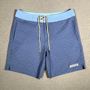 Fair Harbor Shorts Mens 32‎ Blue Wave Board Drawstring Beach Surf Swim Logo